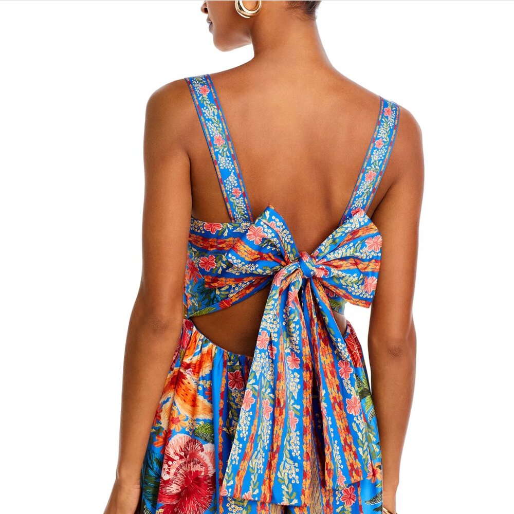 FARM Rio Vibrant Blue Floral Midi Dress with Orange & Pink Blooms - Picture 5 of 16